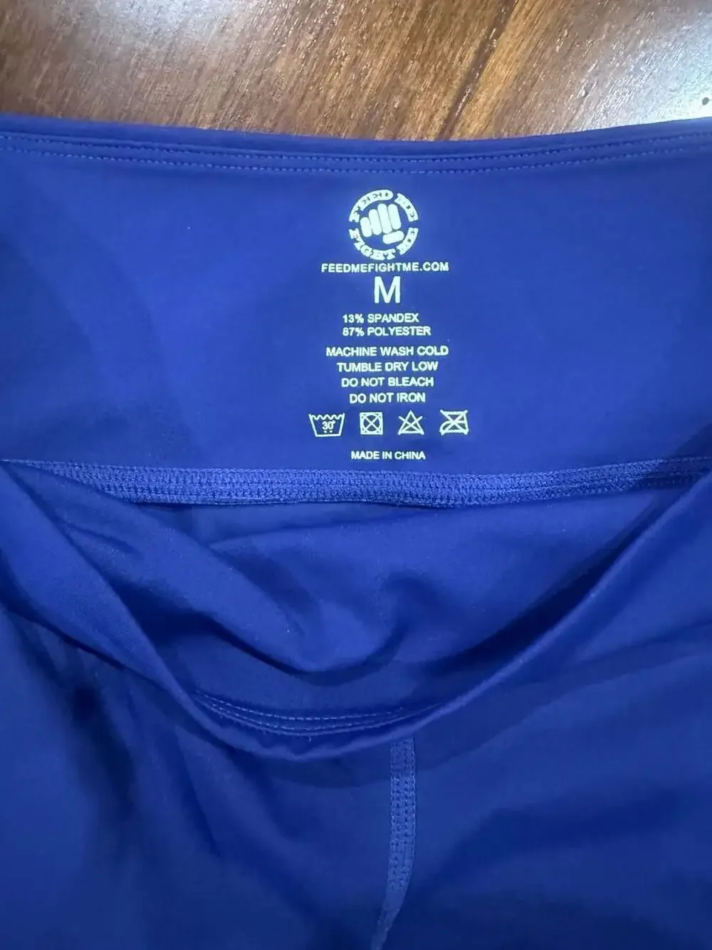 Feed Me Fight Me Blue Athletic Shorts Size M High Rise Workout Gym Compression